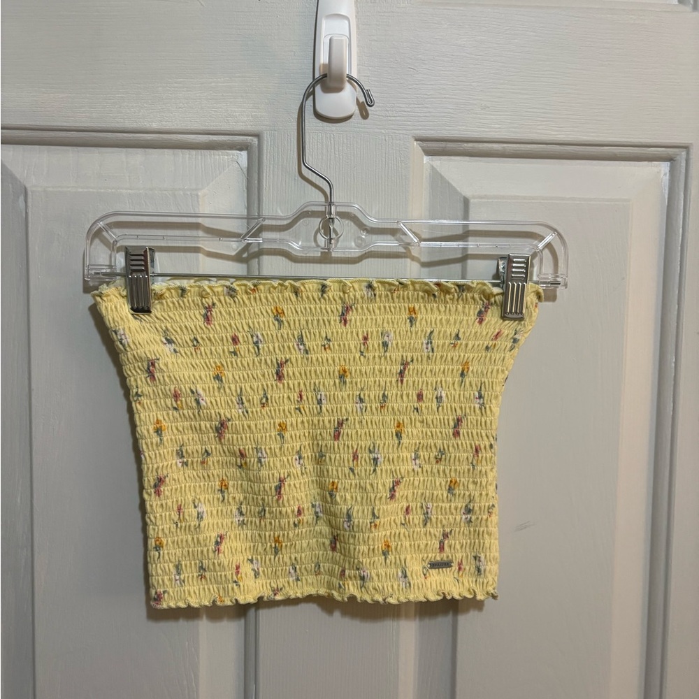 Hollister Yellow Smocked Top with Floral Accents